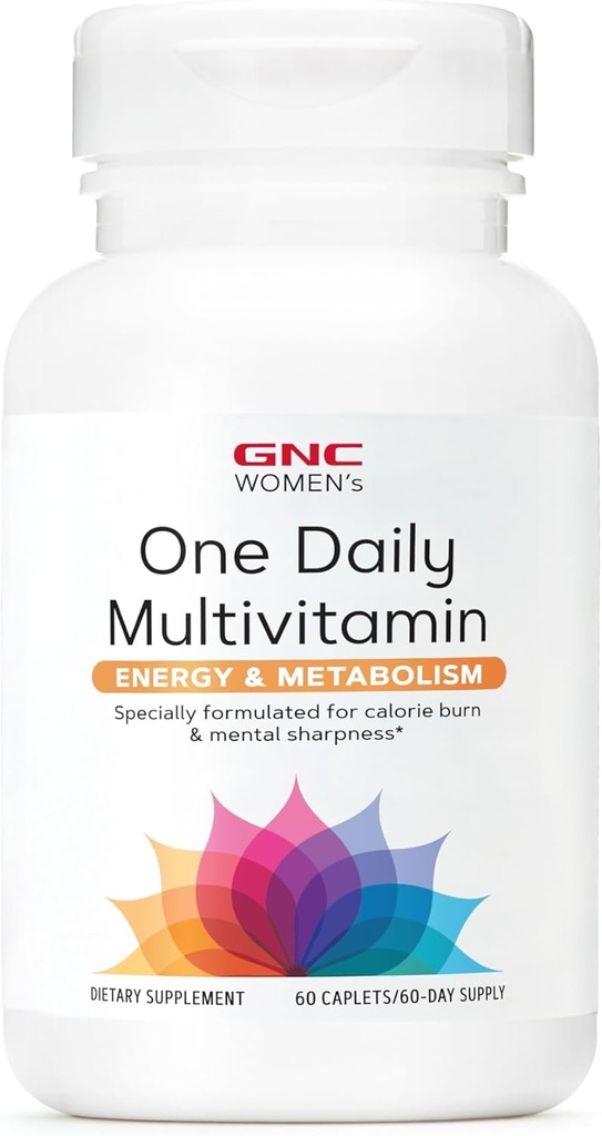 GNC Mujeres One Daily Multivitamin - Energía & Metabolismo, apoya un mayor rendimiento, enfoque y salud cardiovascular, suplemento diario, 60 caplets