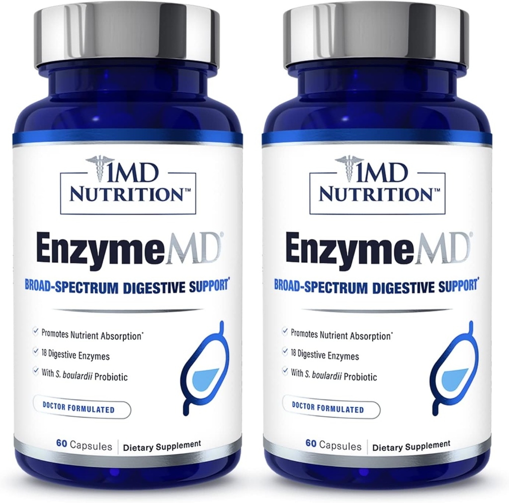 1MD Nutrición EnzymeMD - Suplemento de Enzymes Digestivos - Doctor Formulado ← Enzimas con base vegetal - Gas &amp; Bloating Support TEN 120 Capsules (2-Pack)