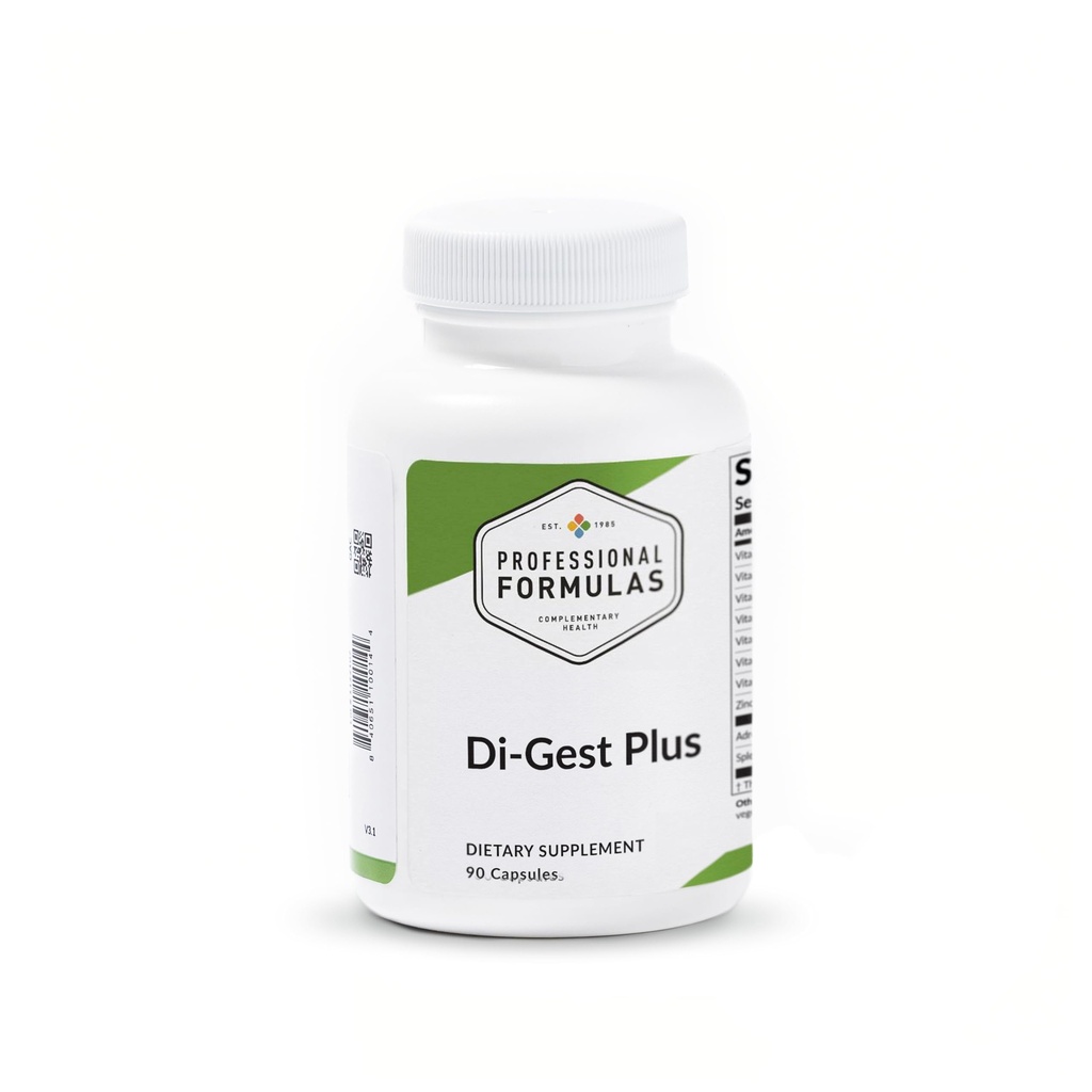 Fórmulas profesionales Di-Gest Plus - Betaine, L-Glutamic Acid, Pancreatin, Papain y Pepsin para la digestión saludable, Absorción Nutriente y Gut Lining - Hypoallergenic, Gluten Free, 90 cápsulas