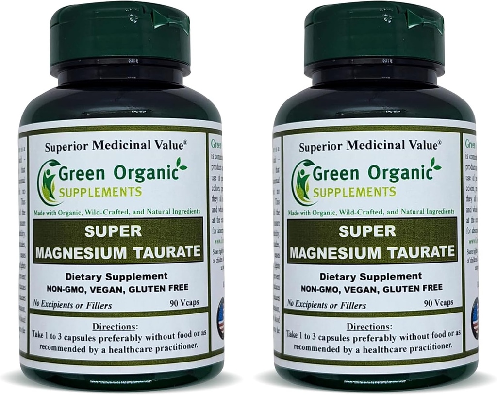 Taurate de Magnesio, Alta Absorbable, 90 VCaps, No GMO, Vegan, " Libre de gluten, Fabricado con Ingredientes Orgánicos, Silvestres y Naturales (Pack of 2)