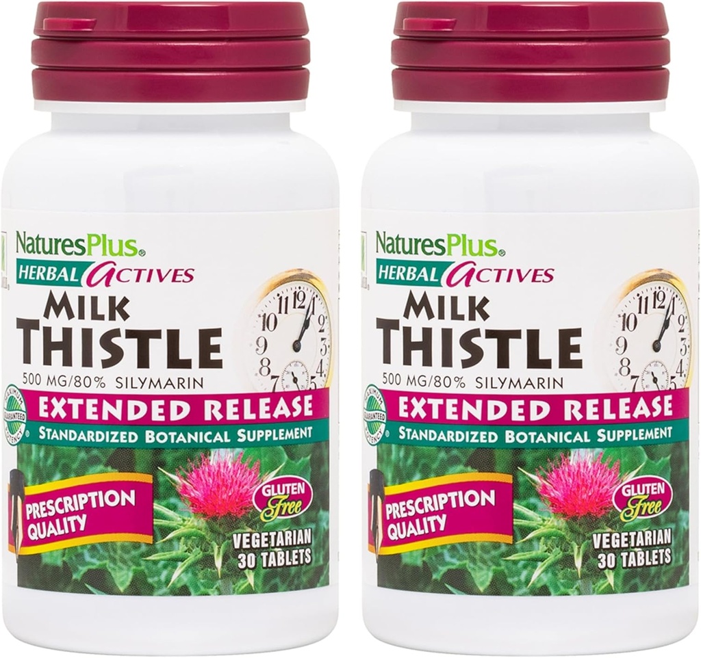 NaturesPlus Herbal Actives Milk Thistle, Extended Release - 30 Tablets, Pack of 2 - Vegetarian, Gluten Free - 60 Total Servings