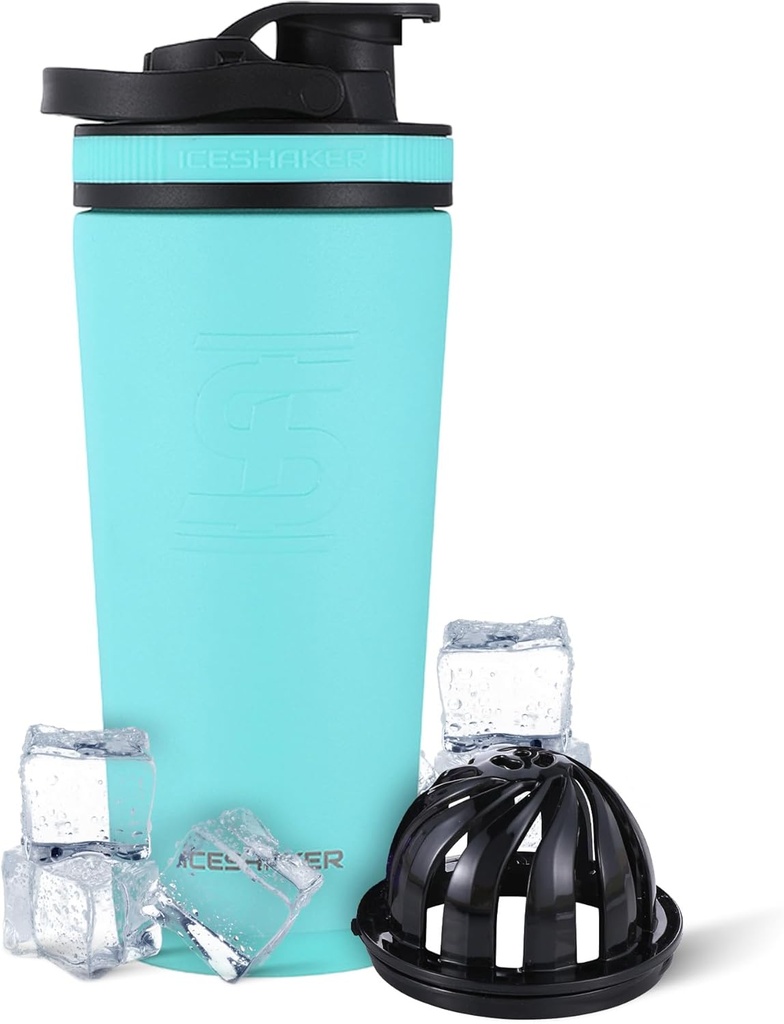 Ice Shaker Acero Insulado Botella de Acero Insulado TEN 26oz, Mint TENIDO Frío por 30+ Horas TENIDO Copa Insulado con Agitador Twist-on ANTE ANTE Odor-Free Bottle for Protein Shakes, Agua, Smoothies, Cocktails