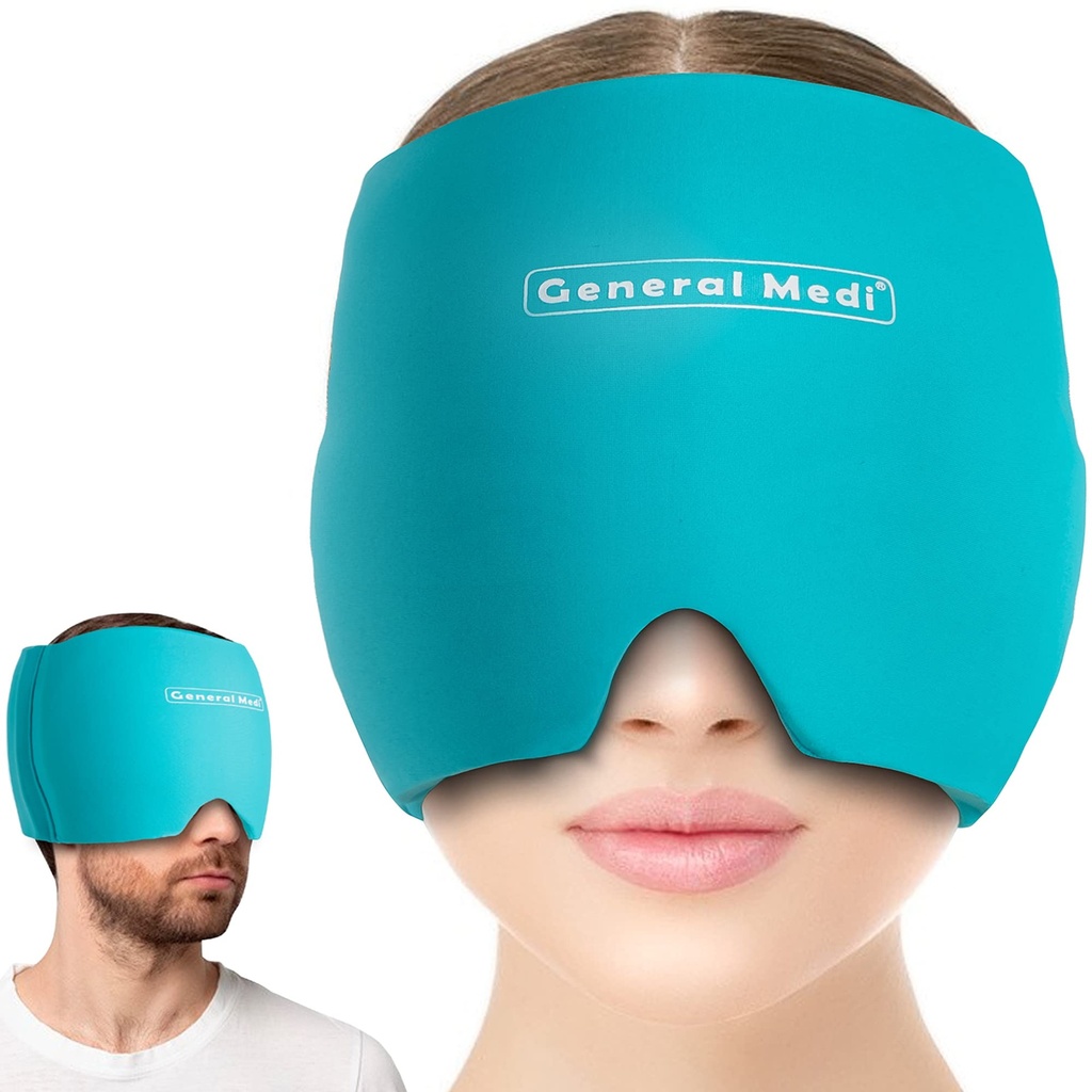 General Medi Headache " Migraine Ice Wrap Cap, Cold Therapy Migraine Relief Hat, Headache Ice Hat Cold Compress, Great for Puffy Eyes, Tension, Sinus &amp; Stress Relief (Blue)