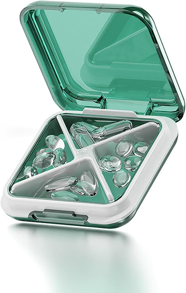 Caja pequeña de pill Caja de agua impermeable caja de carga diaria portátil contenedor de píldoras para el propósito 4 Compartimientos Pocket Compact Medicine Organizer for Fish Oils,Supplements,Medication (Green)