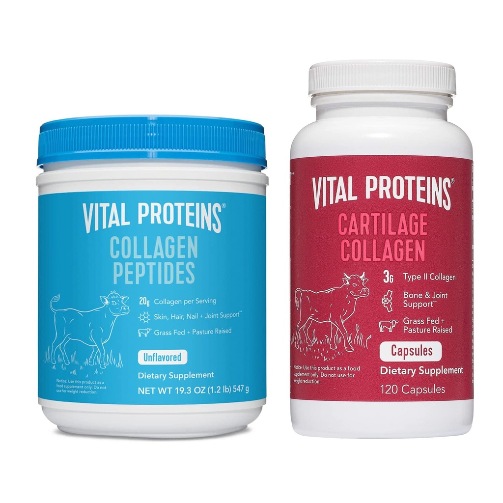 Péptidos de colágeno de proteínas vitales 19.3oz+ Píldoras de colágeno, tipo II