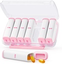 Pink Weekly Pill Organizer 2 veces al día con doble diseño Damp-Proof, portable AM PM Pill Box 7 Day, Detachable Pill Case for Pocket, Purse, Large Pill Container for Vitamins, Fish Oils