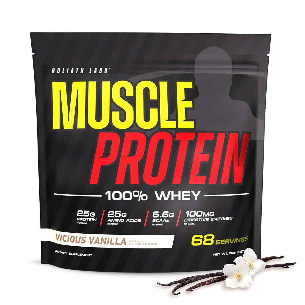 COLOSSAL LABS Muscle Protein Whey Powder [5 lbs/Pack of 1] – Filtro frío, 25g Proteína pura, 6.6g BCAAs (Packaging May Vary) (5LB, Vanilla)