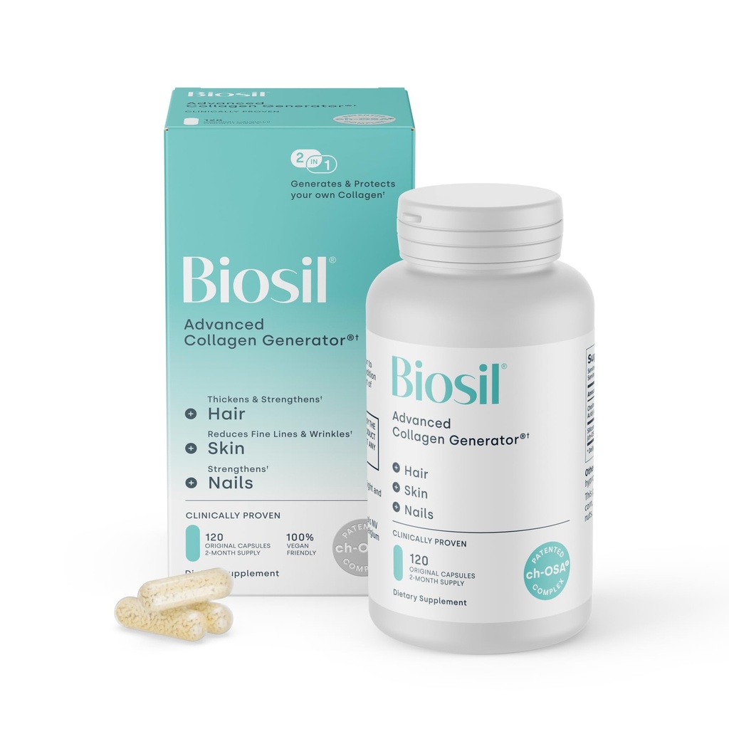 Biosil Collagen Booster Suplemento - 120 cápsulas originales - Activador de ch-OSA patentado para la piel, el pelo, las uñas &amp; juntas - Soportes Producción natural - Suministro de 60 días