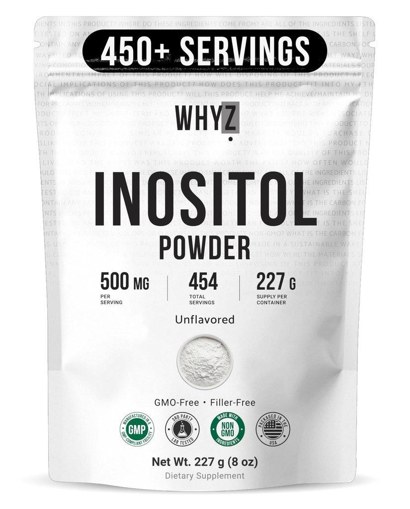 Myo-Inositol Powder 8oz, Natural Myo Inositol Supplement for Ovarian Support, Fertilidad y Equilibrio Hormonal, Pure Inositol Powder, Myo-Inositol Supplement for Energy, Brain Health, 454 Servings