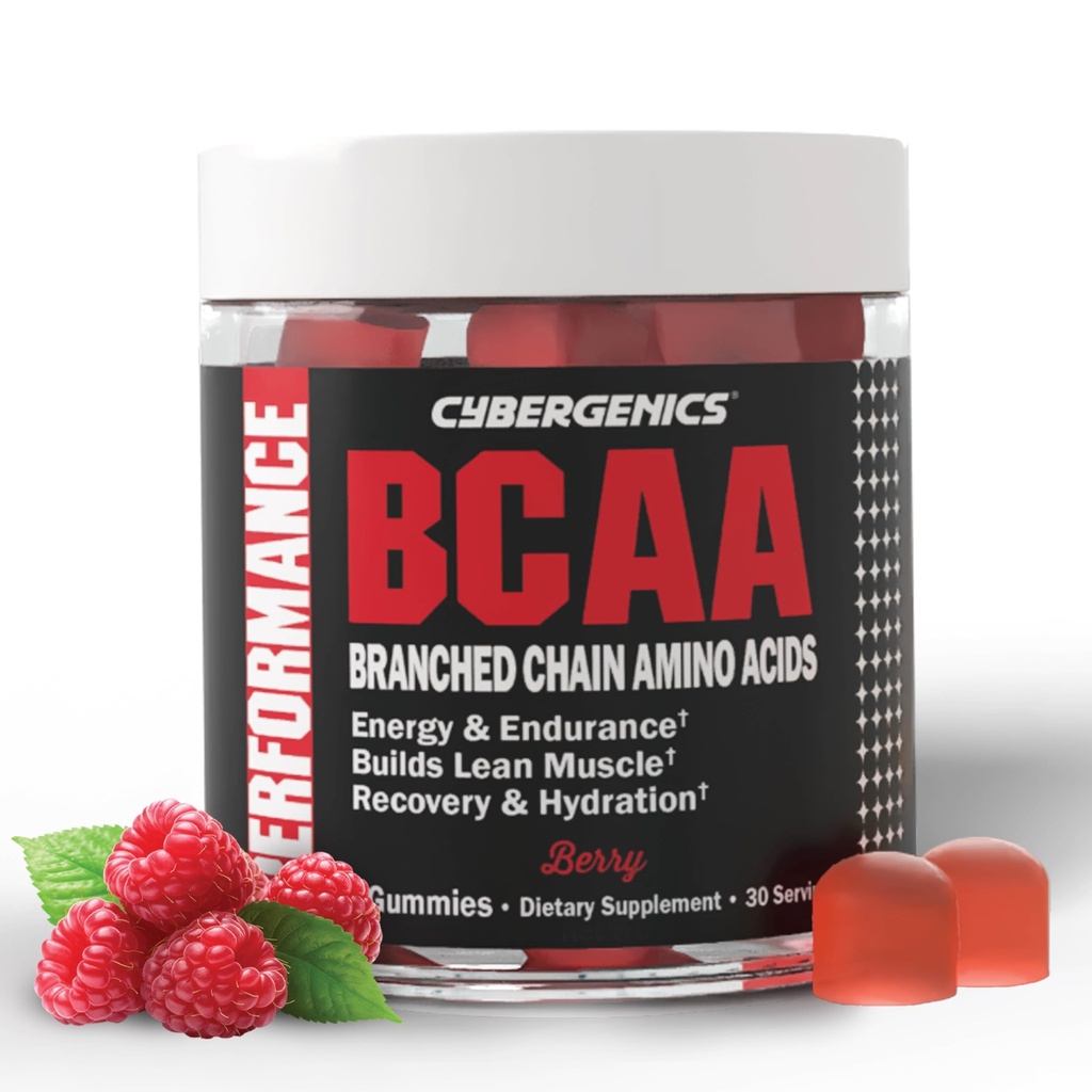 BCAA Gummies, Chews de energía con electrolitos Aminoácidos de cadena ramificados, Construir músculo magro y resistencia mayor, 60 Gummies, Berry Flavored