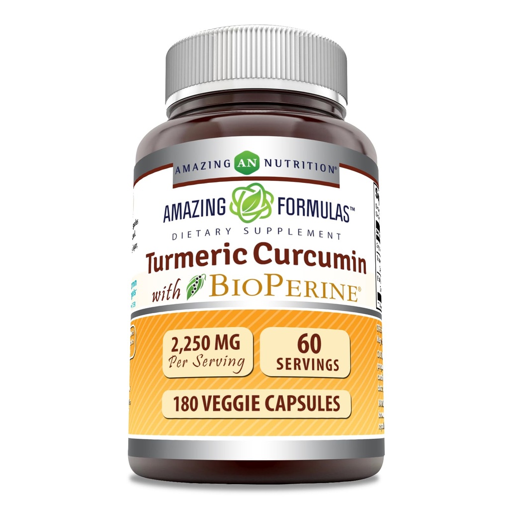 Amazing Formulas Curcumin Turmeric con Bioperine Supplement TEN 2250 Mg per Serving TEN VÍGICA TERRITER NO-GMO ANTE Gluten-Free TEN Made in USA (1 Pack, 180 Count)