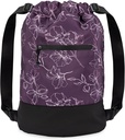 GOMOYO Flex Cinch Drawstring Gym Bag for Women ← Plum - Flores Silencio 18" x 14" x 7" ← Gym Cinch Backpack