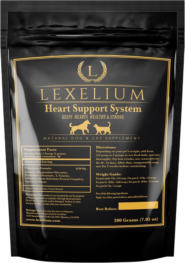 [BRSWGZATDIBWMCIV] Suplemento cardiaco para perros y gatos - proporciona circulación cardiovascular Soporte " Mantiene los corazones saludables con Taurine – Optimiza la función cardíaca " Circulación - Powder fácil de mezclar - 200g
