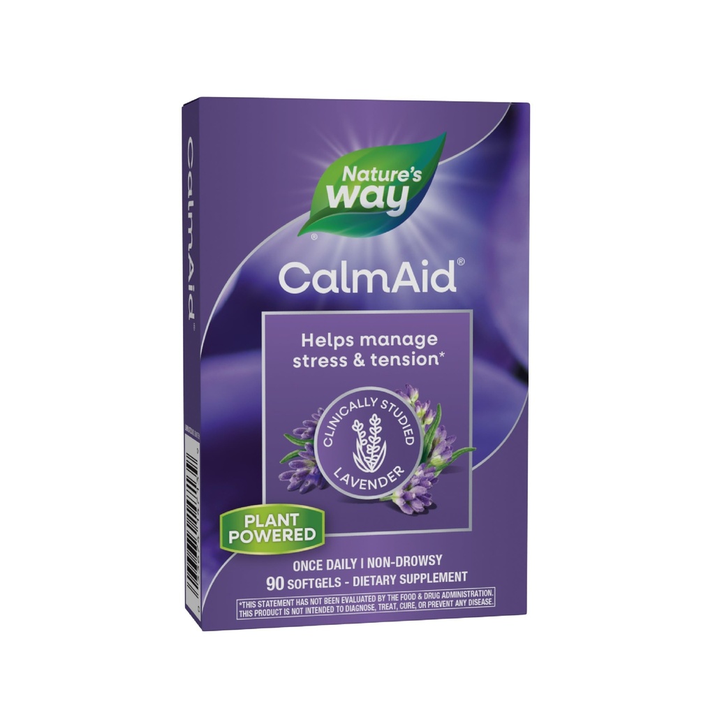 Camino de la Naturaleza CalmAid, Ayuda a manejar estrés y tensión*, Lavanda clínicamente estudiada, No-Drowsy, 90 Softgels