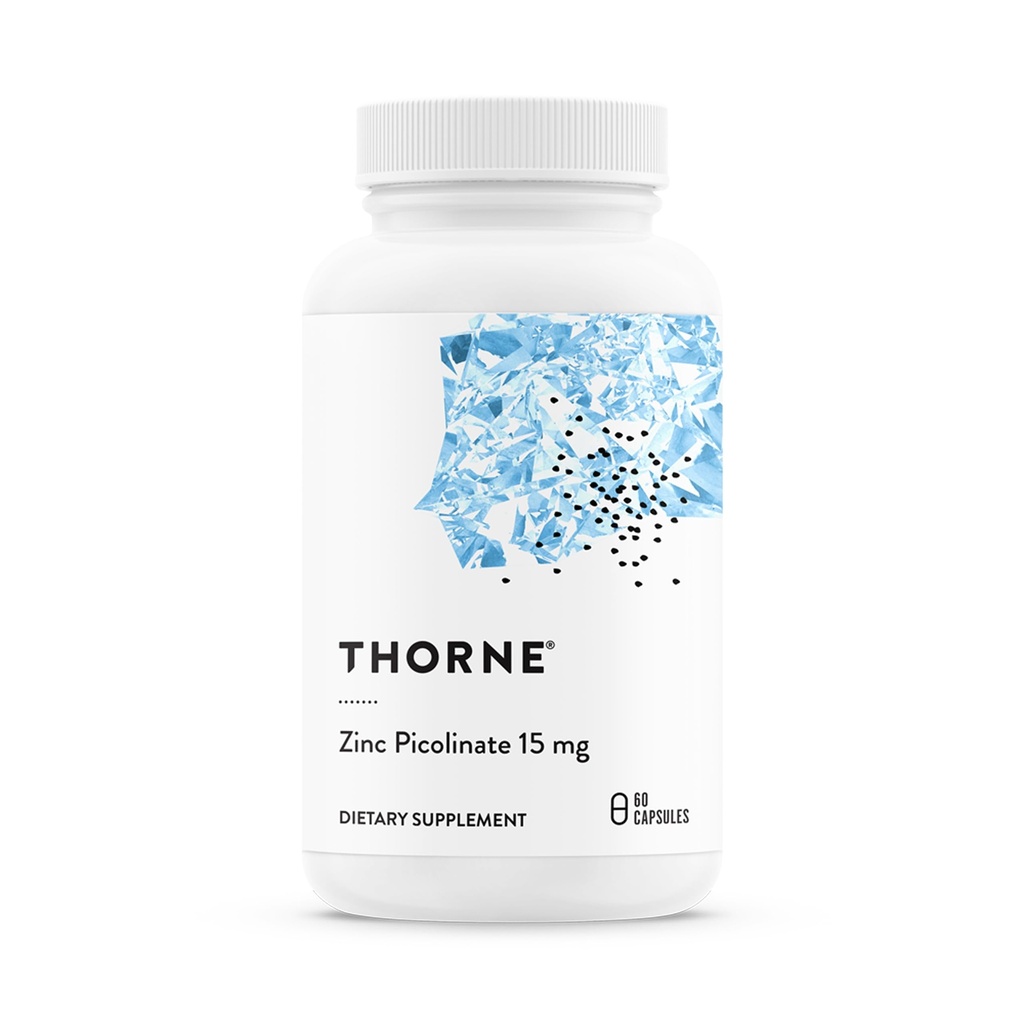 THORNE - Zinc Picolinate 15 mg - Suplemento Zinc altamente absorbible - Apoyos Sistema Inmunitario, Ojo, Esquía y Salud Reproductiva* - Certificado de terceros - Gluten, Leche &amp; Soy-Free - 60 cápsulas