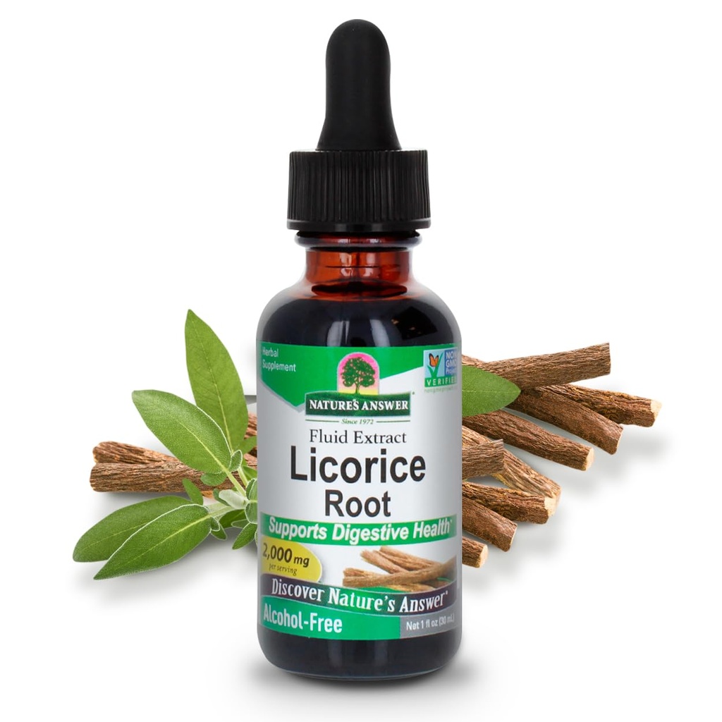 Respuesta de la naturaleza Licorice Root ← Herbal Supplement ← Apoyo Digestive Health ← Non-GMO " Kosher Silencioso libre de alcohol, libre de gluten " Vegan 1oz (2 Pack)