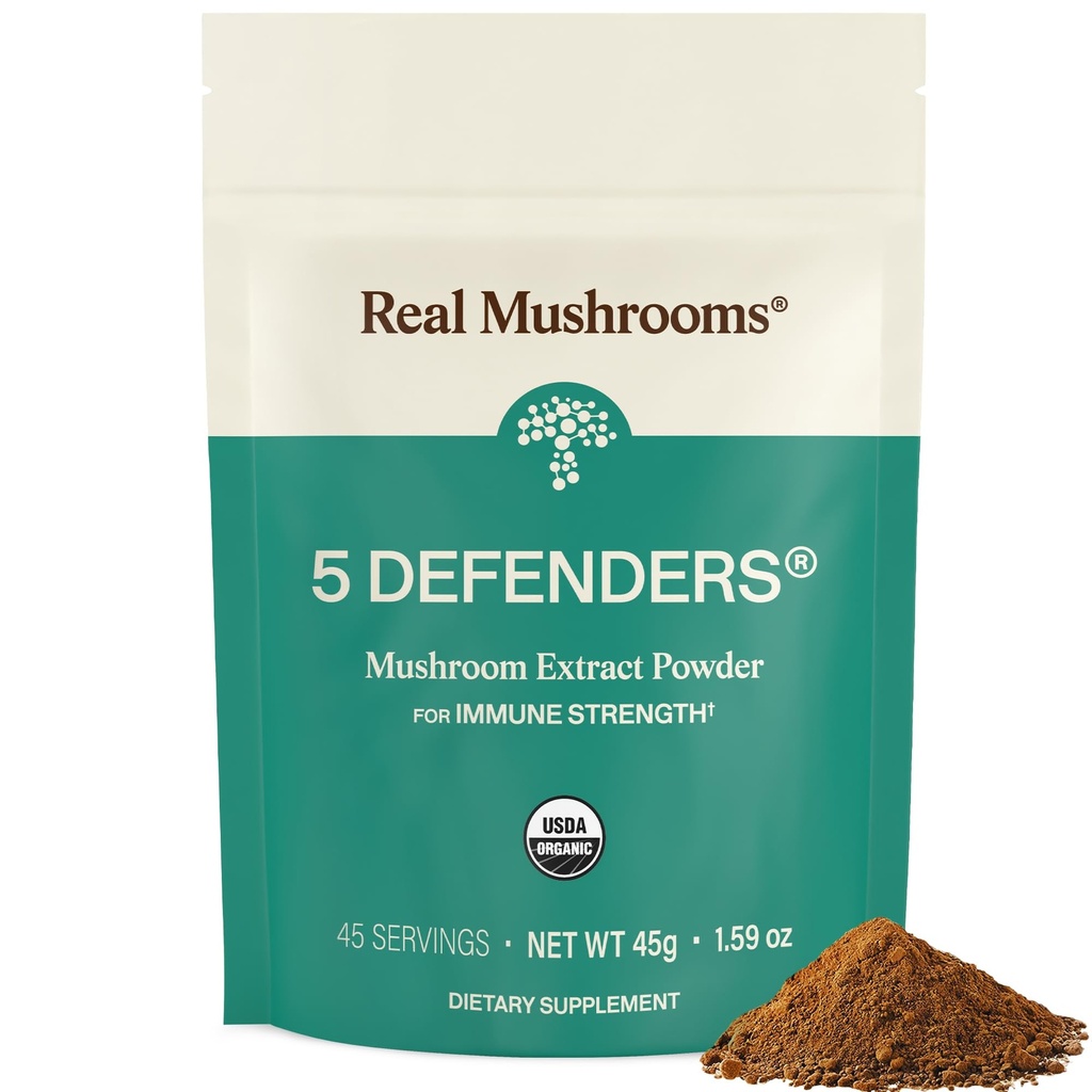 Mushrooms reales 5 defensores Mushroom Complex - Mushrooms funcionales Extracto de Chaga, Shiitake, Maitake, Reishi, Turquía Tail Mushroom Blend for Wellness Support with Beta Glucans - 45 Servings