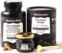 Shilajit Resin 30 gm & Sea Moss Capsules Energy Duo sometida Pure Himalayan Shilajit Oro Grado para Hombres " Mujeres con alta potencia " Mar irlandés Moss con aceite de semilla negra
