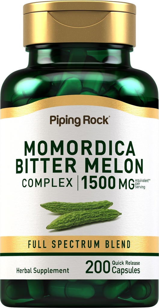 Piping Rock Bitter Melon Capsules  1500mg  200 Pills ← Momordica Charantia Extract ← Complejo Herb Supplement ← Non-GMO, Gluten Free