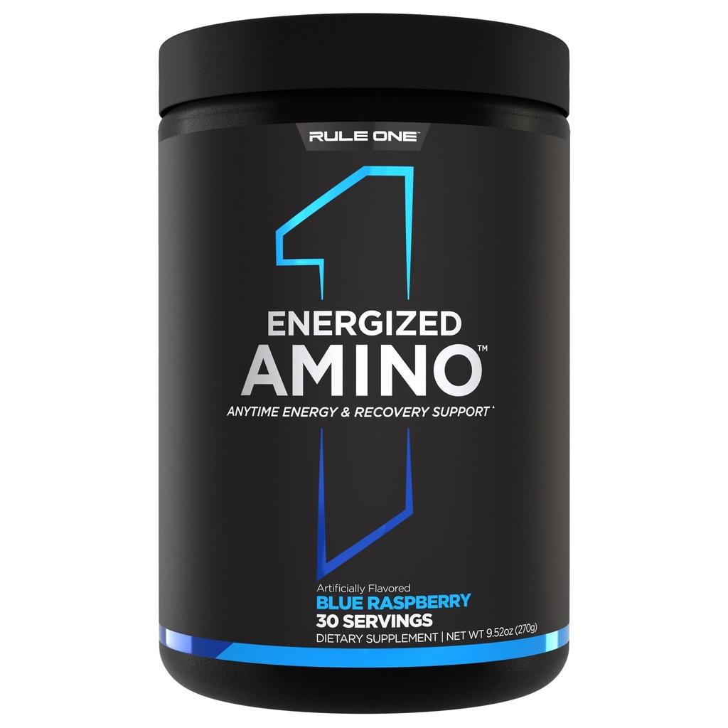 Regla 1 Proteínas Energizadas Amino – En cualquier momento de energía y recuperación Soporte con BCAAs, Glutamina, Citrullina, Beta Alanine, Caffeine de Green Coffee y Tea Leaf Extractos (Blue Raspberry, 30 Servings)