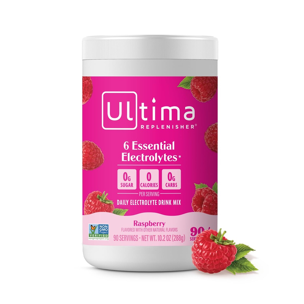 Ultima Replenisher Mezcla de Bebida Electrolítica diaria – Gratuita de Azúcar – Fresa, 90 Serviciones – Polvo de hidratación con 6 electrolitos clave y minerales de rastro – Keto Friendly, Vegan, Non-GMO