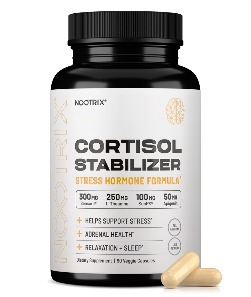 Nootrix Cortisol Manager &amp; Stabilizer Supplement TEN Supports Deep Sleep, Relaxation, Adrenal Health & Stress TEN 300mg Ashwagandha ANTE L-Theanine, Rhodiola Rosea Extract &amp; Apigenin TEN 90 Capsules
