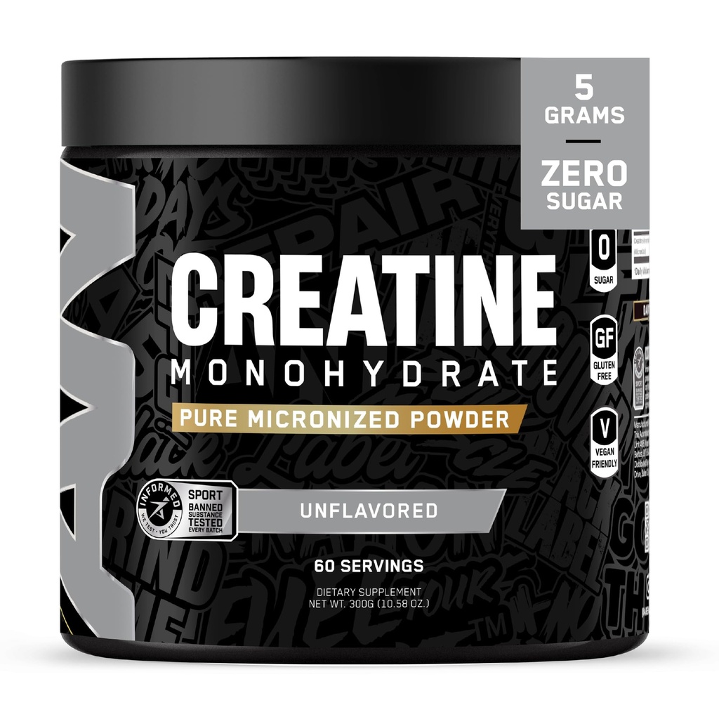 Todo Negro Todo Creatine Monhydrate ← 60 Servings ← Unflavored  Micronized Amino Amino Acid Powder ← Cellular Energy ← Función Cognitiva ← Gluten-Free y Keto Friendly