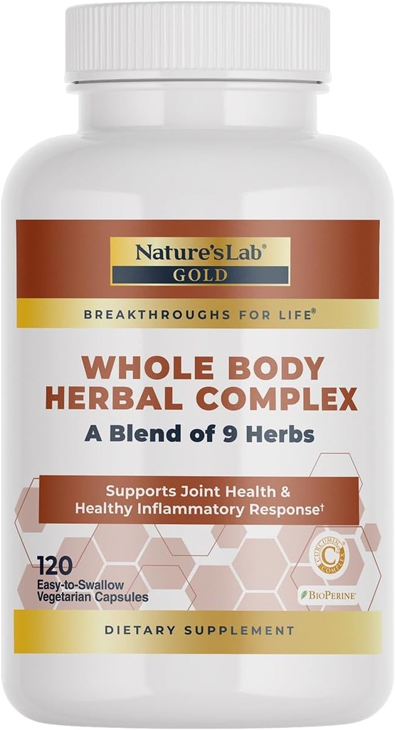 Complejo de hierbas del cuerpo entero de la naturaleza - Turmeric, Boswellia, Ginger, té verde, Rosemary - 120 cápsulas (60 Day Supply)