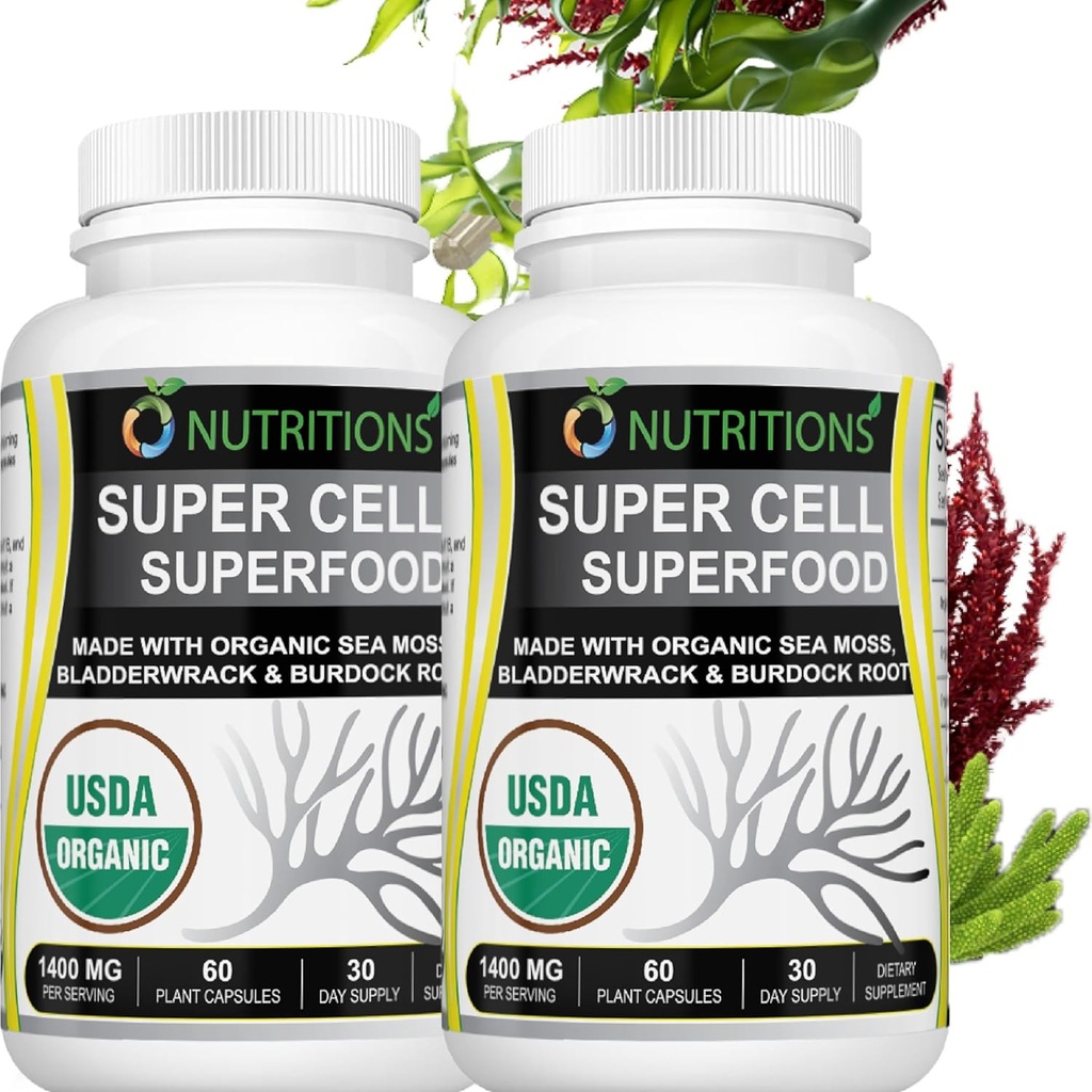 O NUTRICIONES Sea Moss -USDA Certified Organic Irish Sea Moss Capsules with Bladderwrack & Burdock Root – Immune Support Supplement for Men and Women –Womens Vitamins and Mens Vitamins