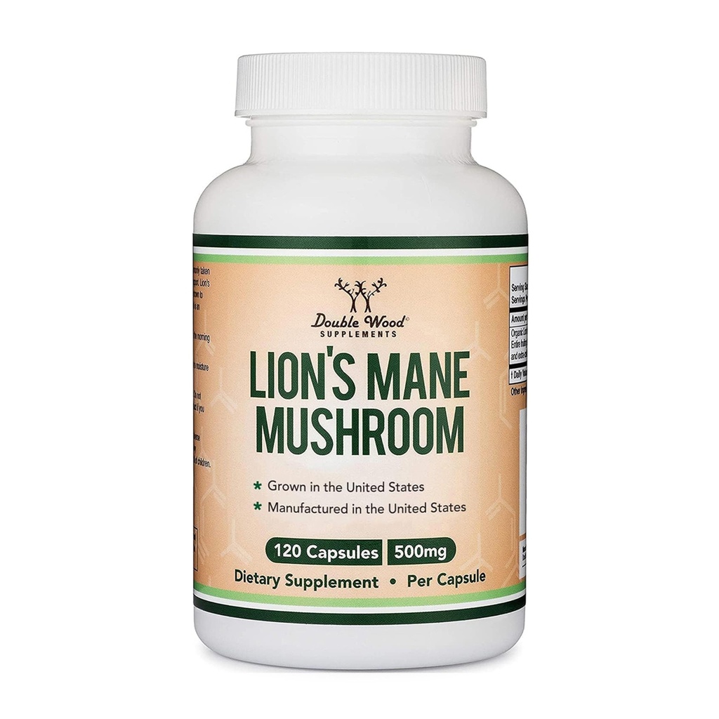 Organic Lions Mane Mushroom Capsules (120 Conde), para Focus Support and Immune Health, Third Party Tested and Grown in The USA - by Double Wood