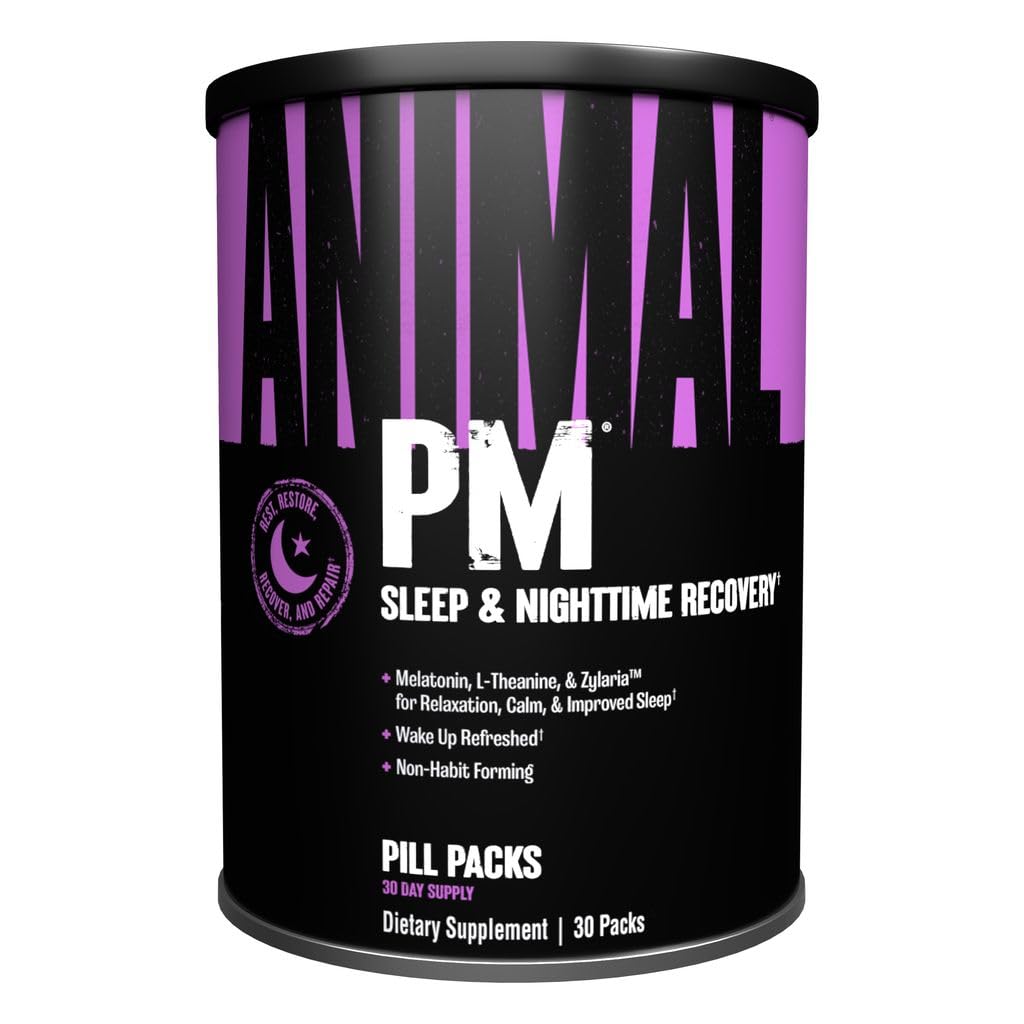 Animal PM - Ayuda para el sueño para adultos No-Habit Formación Relajación Enhancer y Mood Apoyo con Melatonina, L-Theanine, Zylaria, Zinc, Magnesium, Vitamina B6, GABA + AKG Anabolic Stack Supply, 30 Con