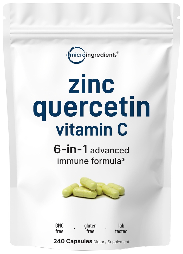 Micro Ingredientes Quercetina con Vitamina C y Zinc, 240 Capsules ¦ Quercetina 500mg, Vitamina C 500mg, Zinc 50mg (Picolinate, Citrate, Glycinate, Gluconate) ← Suplementos completos de Apoyo Inmunitario