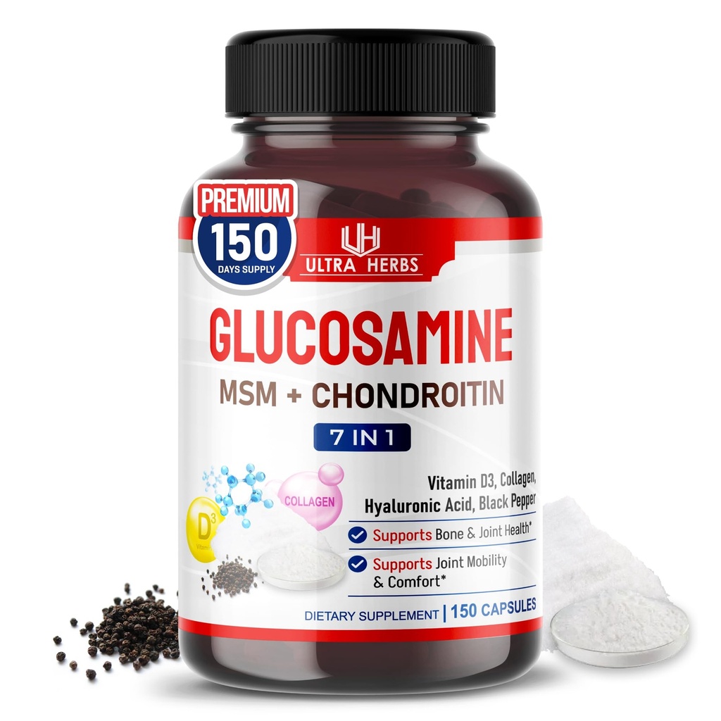Glucosamina Chondroitin MSM - Movilidad Conjunta Apoyo Suplemento Mejorado con Collagen, Ácido Hialurónico, Vitamina D3 ANTE 150 cápsulas