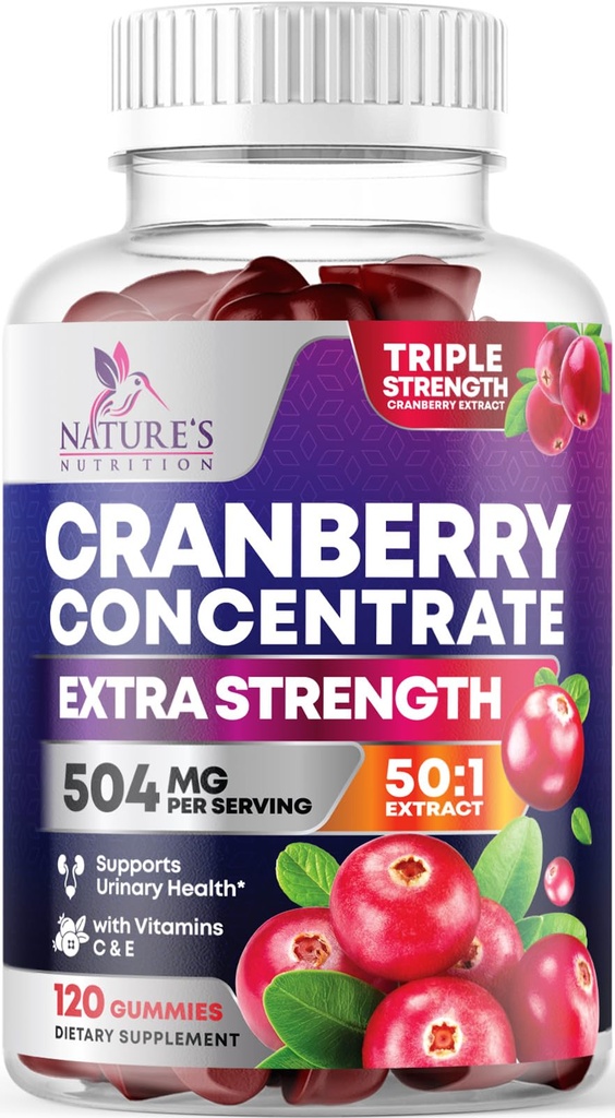 Cranberry Gummies - Urinary Tract Health Support Gummy - Cranberry Extract Supplement Helps Cleanse, Cran Berry Gummy Supplement With Vitamin C, Chewable Cran for Women and Men - 120 Gummies