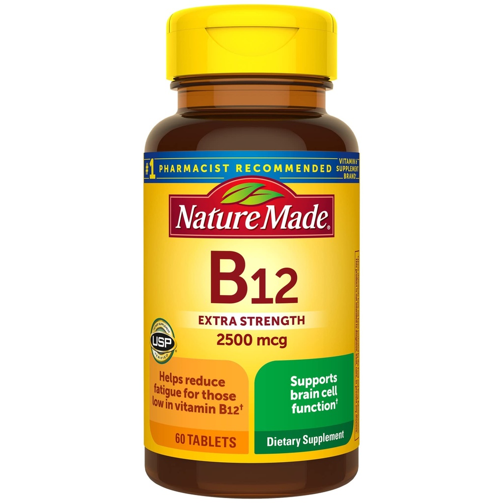 Nature Made Extra Strength Vitamina B12 2500 mcg, Suplemento dietético para el Metabolismo energético Apoyo, 60 Tabletas, 60 Day Supply