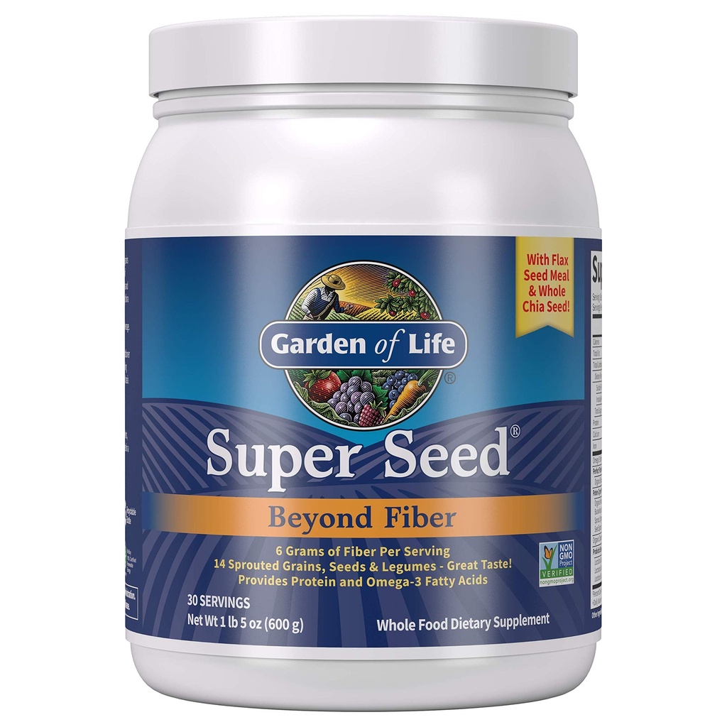 Jardín de la Vida Super Semillas - Vegetariano Suplemento de fibra de alimento completo con Proteína y Omega 3, 5oz (600g) Polvo