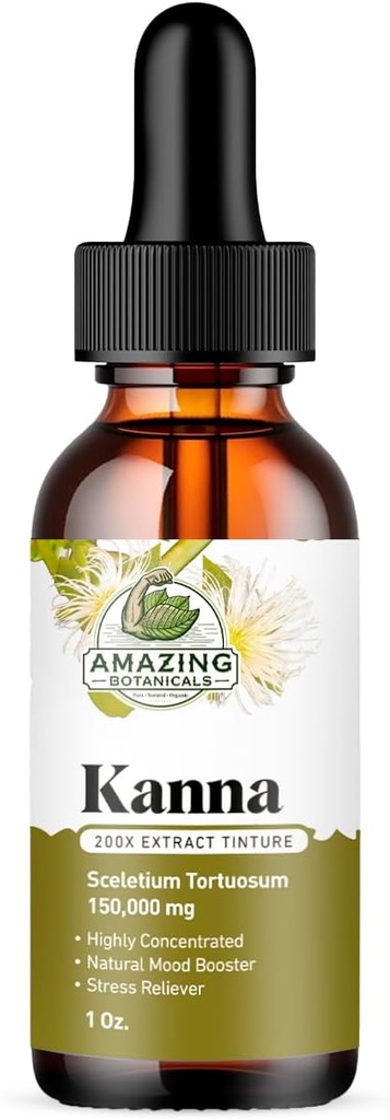 Increíbles botánicos Sceletium Tortuosum Kanna Extracto Tintura 200x Menstrum – Suplemento líquido – 30ml (1oz)