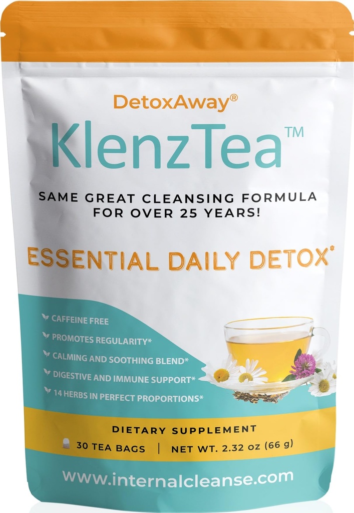 KlenzTeaTM - DetoxAway® su hígado, linfa, colon y riñón con 14 ingredientes cuidadosamente seleccionados. (30 bolsas de té)