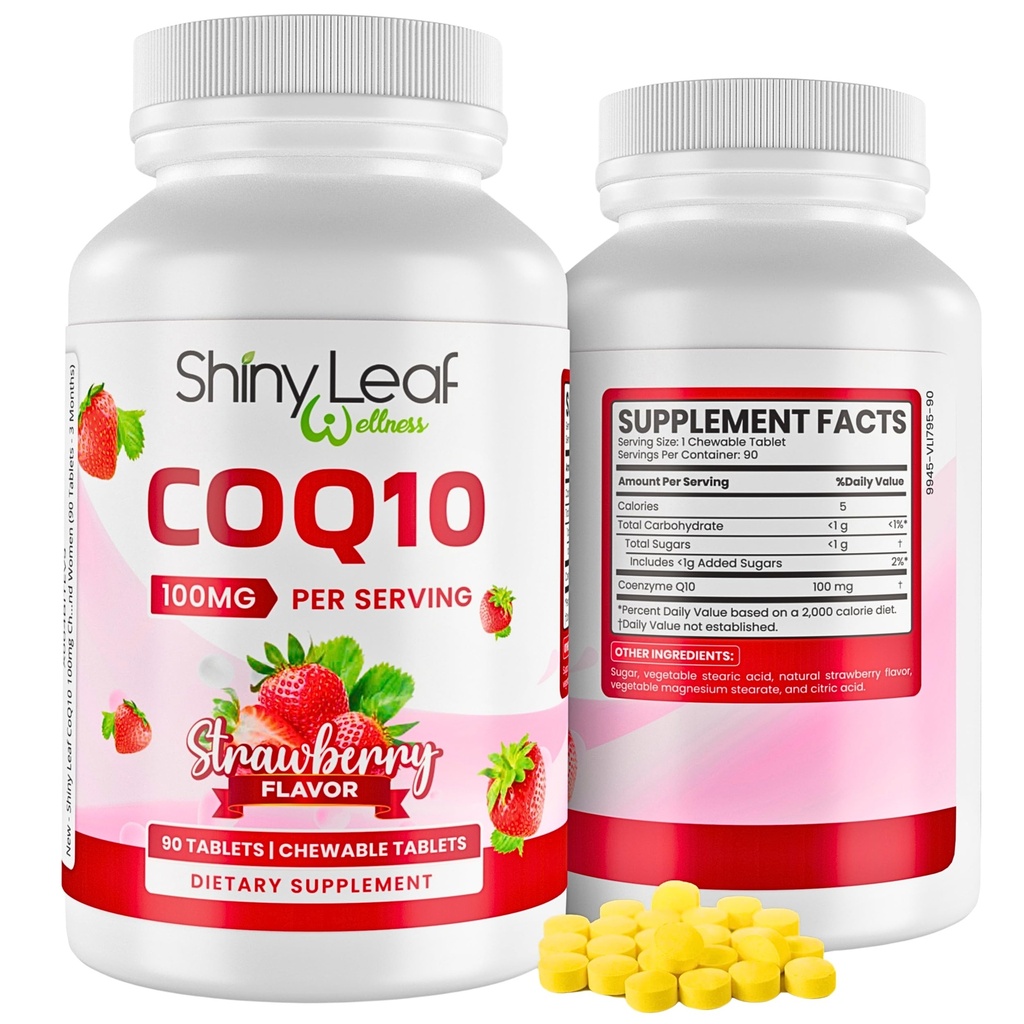 Hoja brillante CoQ10 100mg - Chewable CoQ10 Suplemento - Coenzima Q10 para la salud del corazón y la energía - Natural Co Q 10 Suplemento para el bienestar cardiovascular - 100mg Tablas Chewable, 90 Tabletas, Made in USA