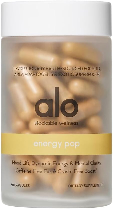 Alo Yoga Energy Pop - Caffeine-Free Energy Boost with Riboflavin, Niacin &amp; ENXTRA ← Enhances Focus, Mood &amp; Productivity, (60 Capsules)