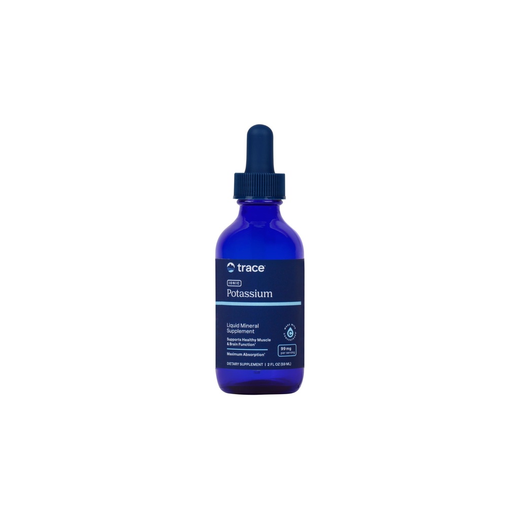 Trace Minerals Ionic Potassium - Suplemento de Potasio Líquido para Función del Cerebro y el Musculo Saludable - Soporte nervioso - Fácil Absorción - Vegan - No GMO - Desarrollado - 2 fl oz (32 Servimientos)