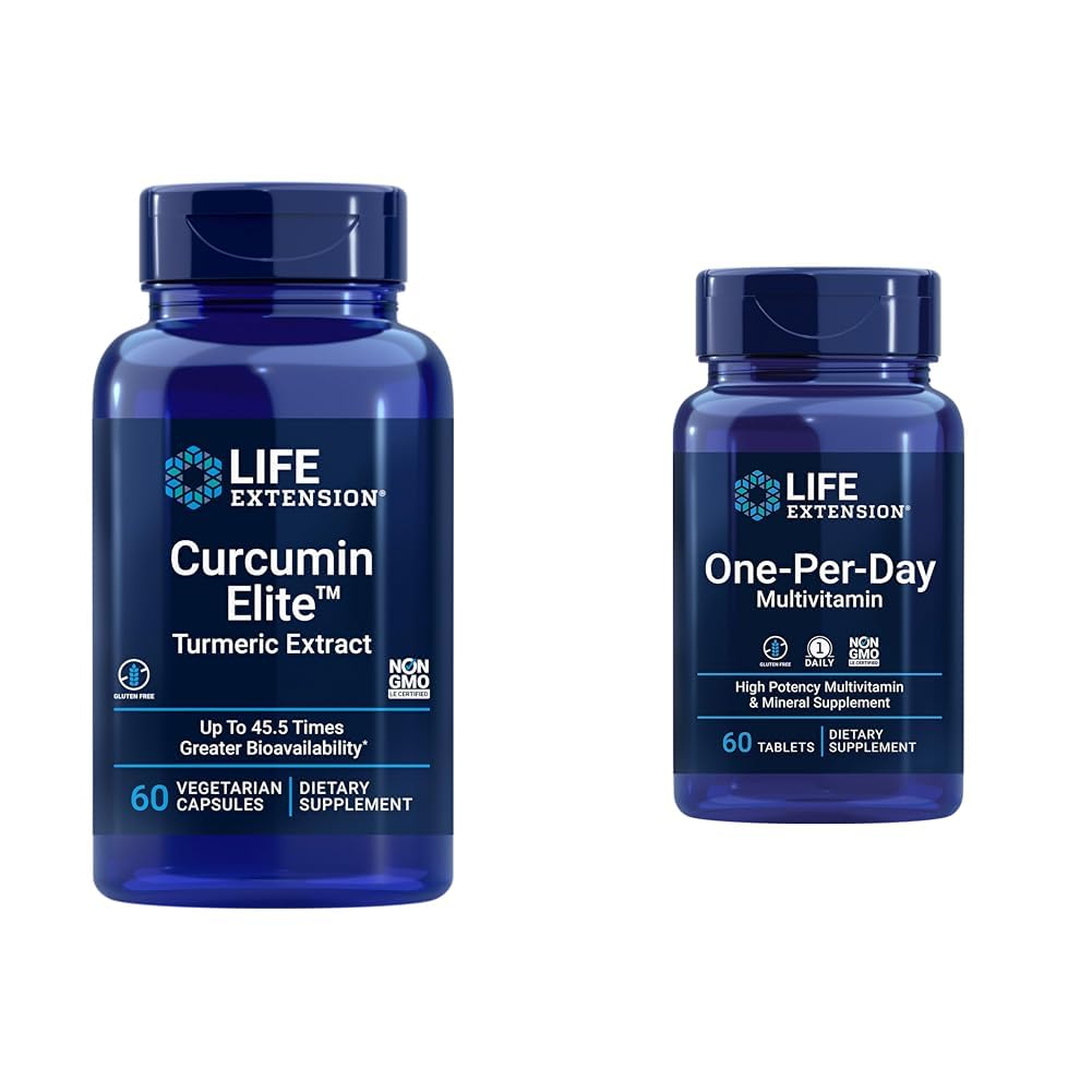 La extensión de vida Curcumin Elite Turmeric Extract, promueve una respuesta inflamatoria saludable &amp; One-Per-Day Multivitamin – Empaquetado con más de 25 vitaminas