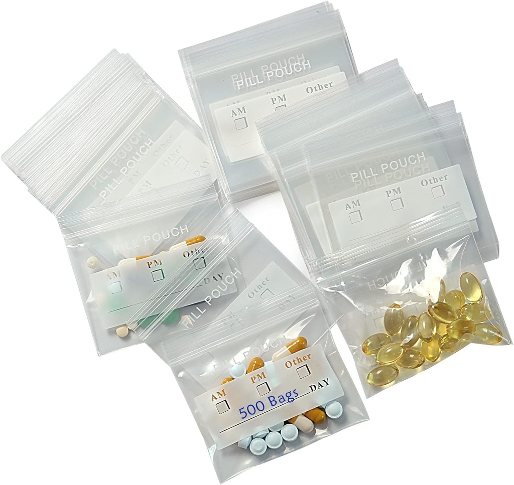 500 Packs 6 Mil Bolsas de Píldora resistentes BPA Pouches de Píldora Gratis 3 x 2.75 Inch Ligera portátil Peso Handy Bolsas de plástico para Organizador de Píldora de Viajes, Joyería y Piezas de Pequeña Artesanía y Fácil de Usar