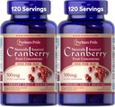 Puritan's Pride Naturally Sourced Cranberry One Por Day Fruit Concentrate 500mg, 50:1 Dietary Supplement for Urinary Tract Support, 4 Month Supply, 120 Rapid Release Capsules, 2 Pack