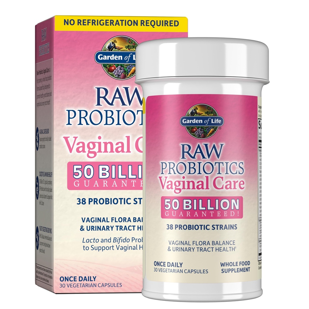 Garden of Life Raw Probiotics Vaginal Care - 50 Billion CFU - 38 Probiotic Strains - Supports Vaginal &amp; Urinary Tract Health - Shelf Stable - 30 Vegetarian Capsules