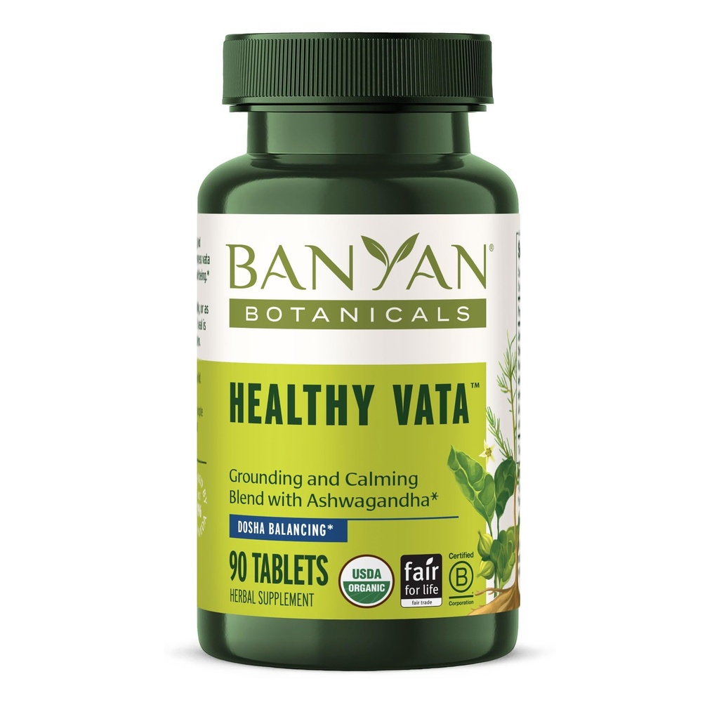 Banyan Botanicals Healthy Vata – Suplemento Herbal Orgánico con Ashwagandha, Shatavari &amp; Other Ayurvedic Herbs for Calm and Balanced Well-Being* – 90 Tablets – Non-GMO Sustentably Sourced Vegan