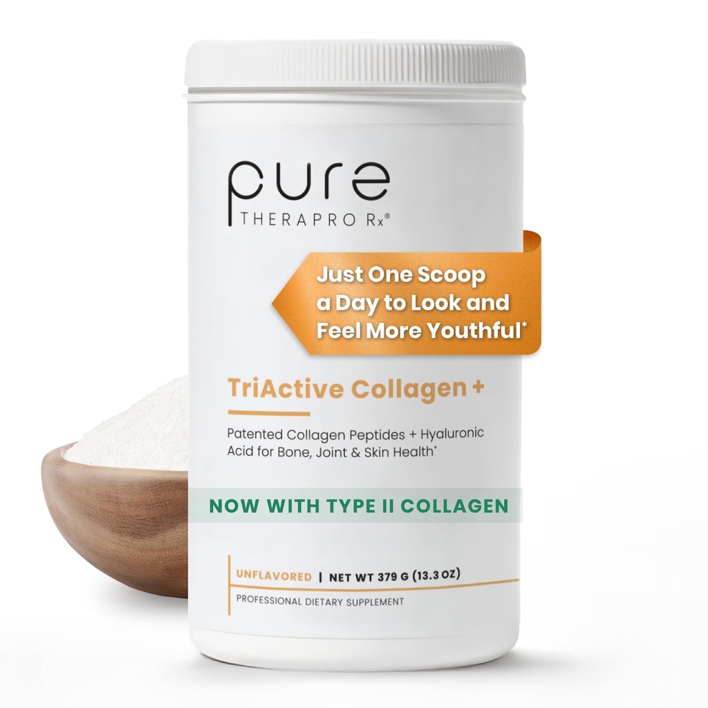 Puro Therapro Rx TriActive Collagen Plus, Collagen Powder for Hair, Skin, Nails, Bones & Joints, Hidrolyzed Collagen Powder w/Patented Peptides, Multi Collagen Protein Powder, 30 Servings