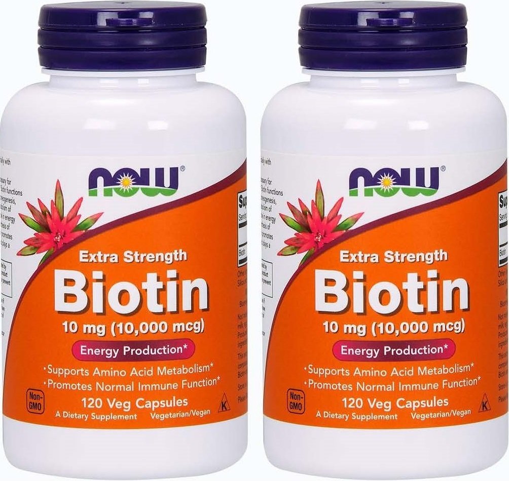 Ahora Alimentos Biotina 10 mg Extra Fuerza 120 Vcaps, Pack de 2