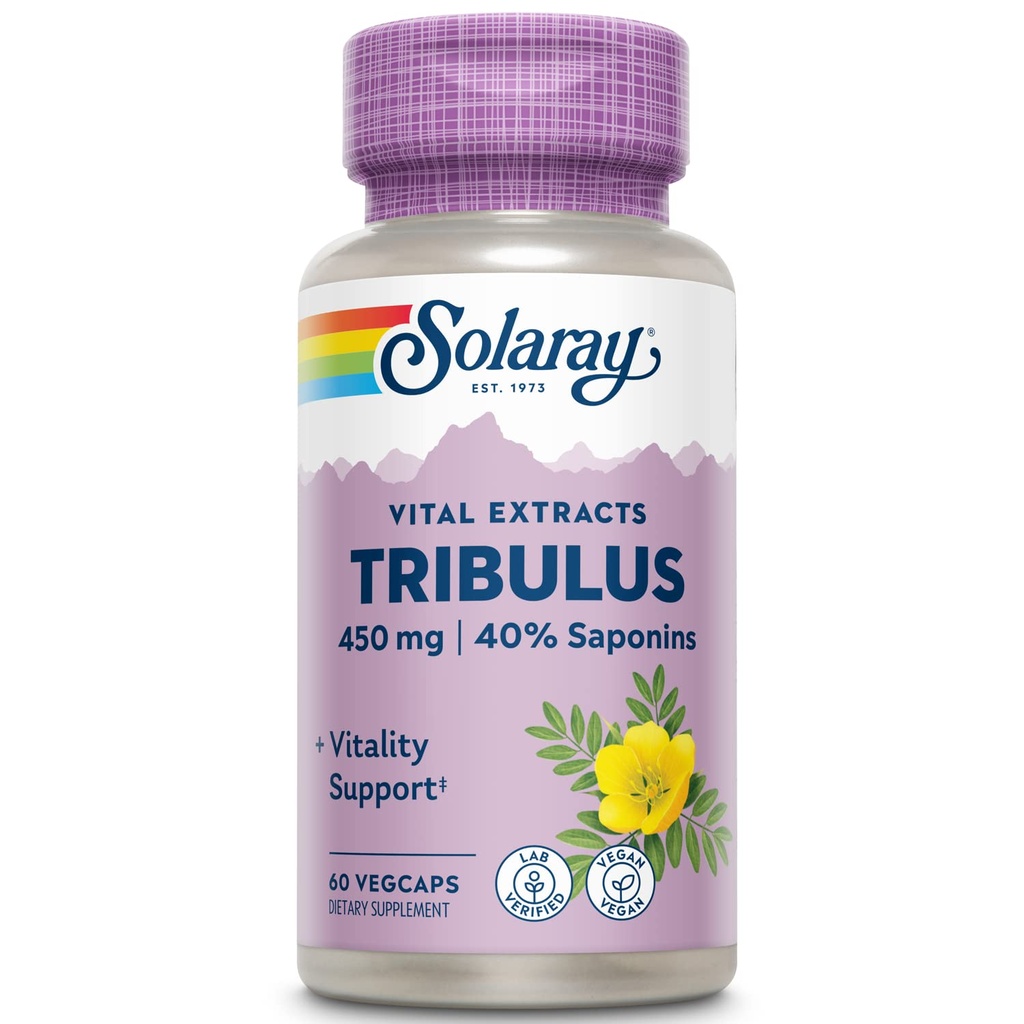 SOLARAY Garantizado Potency Tribulus Fruit Extract, Veg Cap (Btl-Plastic) 450mg tención 60ct