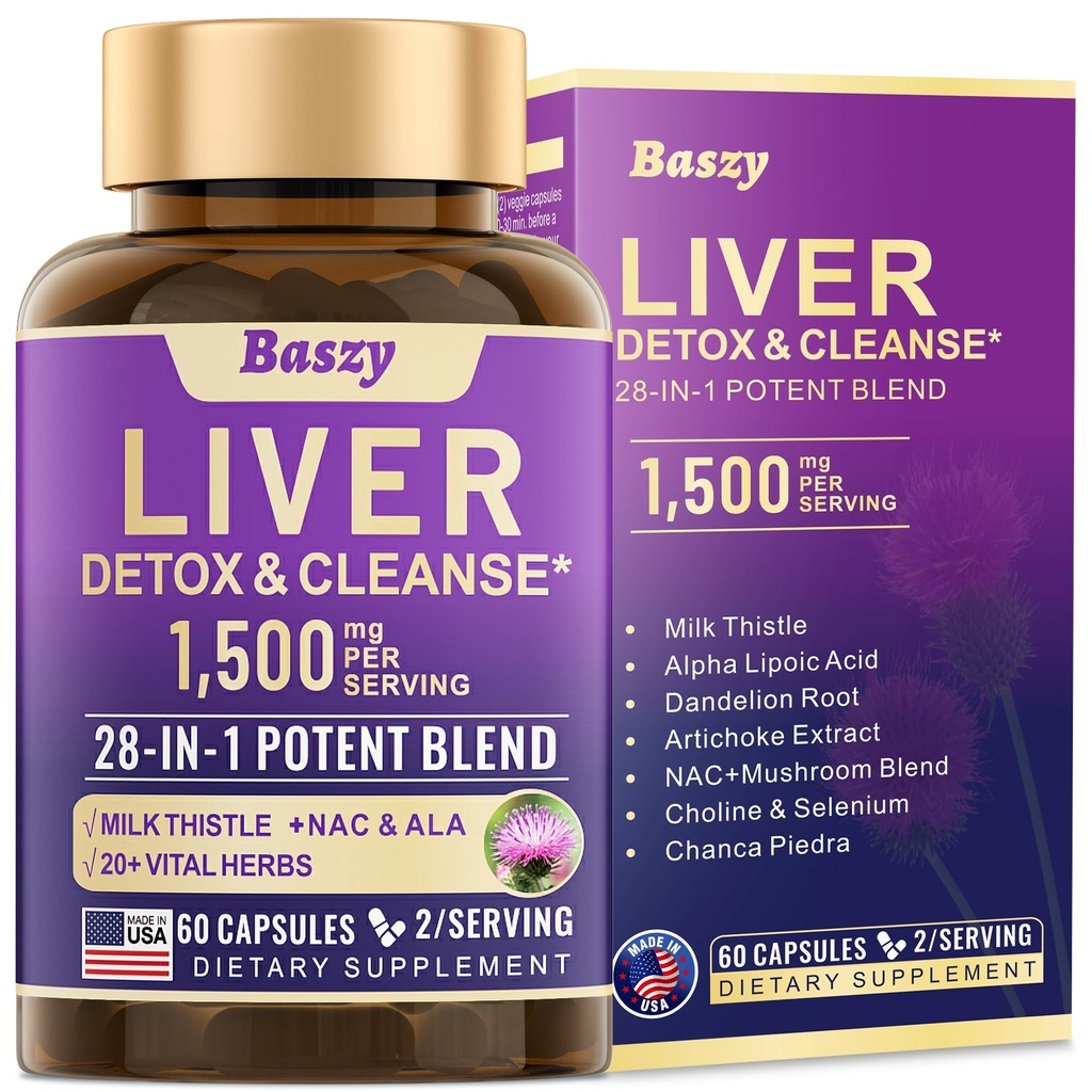 28-in-1 Liver Cleanse Detox " Repair - 1500mg Liver Health Support with Milk Thistle, Dandelion Root, Artichoke Extract, and 20+ Herbal Liver Support Supplements - Made in USA - 60 Capsules